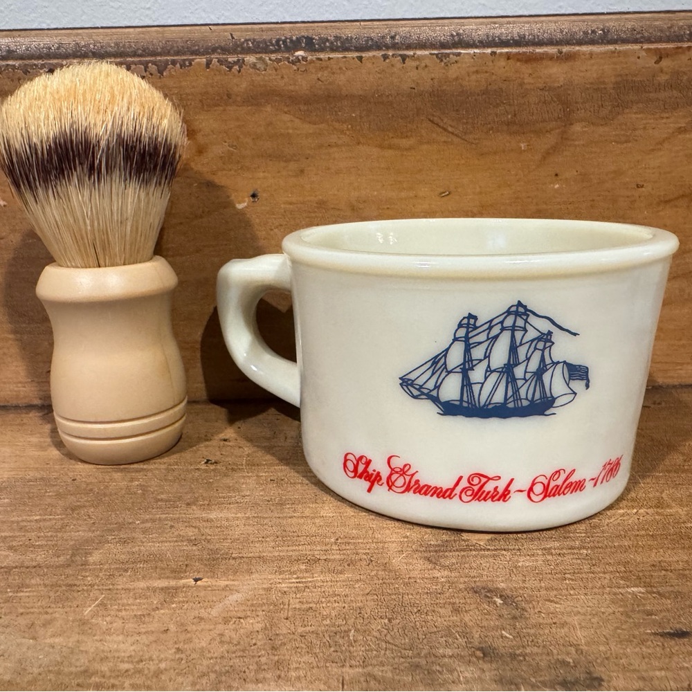 Vintage Old Spice Shaving Mug Ship Grand Turk-Salem 1786 with Animal Hair Brush